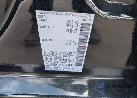 2025 Nissan Altima Sv Awd from USA, damaged, VIN 1N4BL4DW3SN326845